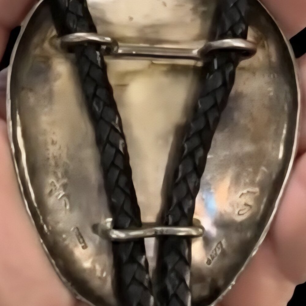 Vintage sterling silver and turquoise Native American bolo tie by Raymond Yazzie - Picture 4 of 8